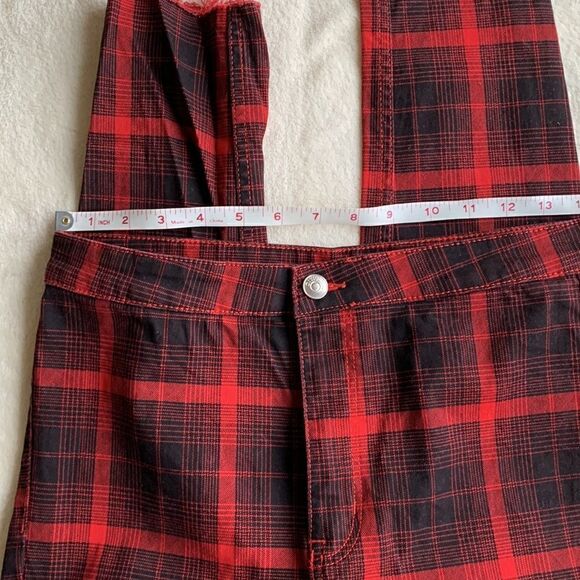 H&M womens Plaid High waisted fitted red black pants size 8 - Picture 6 of 6